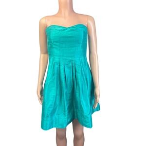 Donna Morgan Silk Strapless Party Dress Sz 6 Teal Fit Flare Holiday Cocktail‎